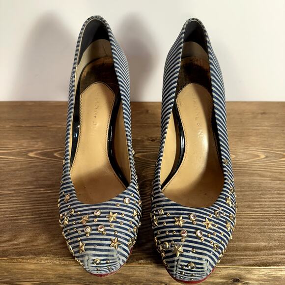 Gianni Bini Chunky Platform Ultra High Heels SZ 7 Nautical Striped Star  Retro - Picture 6 of 10